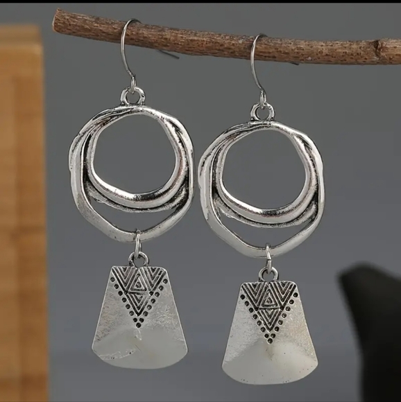Boho Geometric Tribal Dangle Earrings EB - Picture 2 of 3